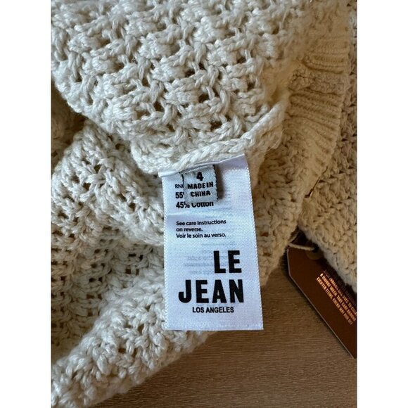 Le Jean NWT Linen Crochet Top in Sand Size 4 Half Sleeve Sweetheart Neckline - Picture 6 of 11